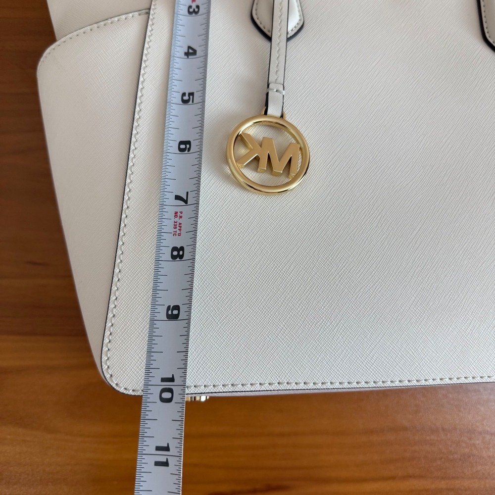 Michael Kors Marilyn Leather Medium Tote Bag LT Cream Gold MK Logo - Picture 15 of 16